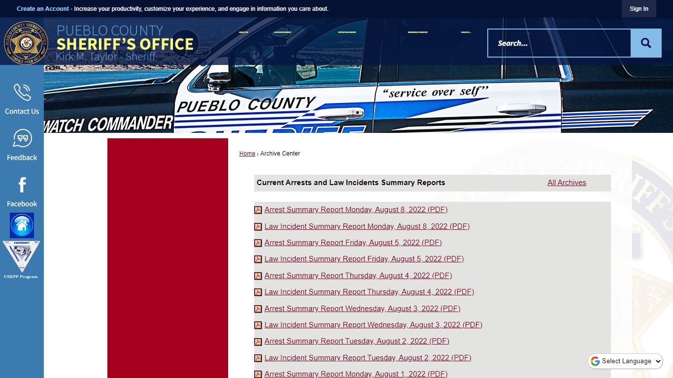 Archive Center • Pueblo County Sheriff, CO • CivicEngage